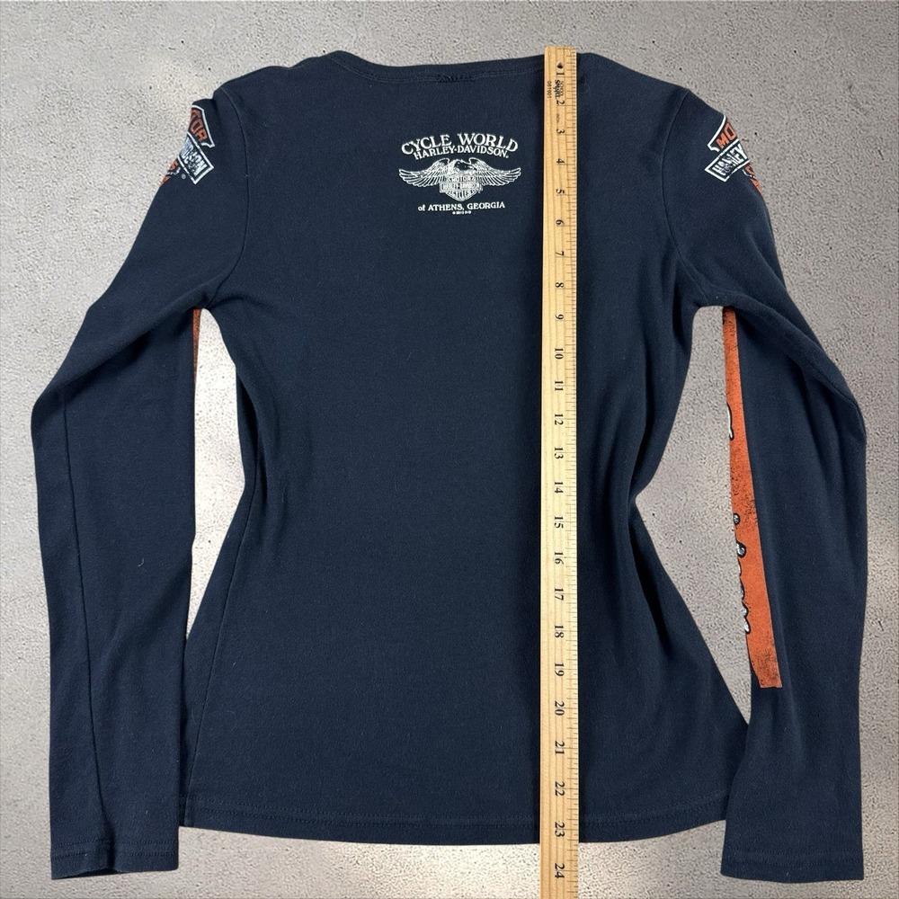 Vtg Y2K Harley Davidson Thermal Shirt Waffle Knit Wings Spell Out Sleeve Sz M - Picture 3 of 4